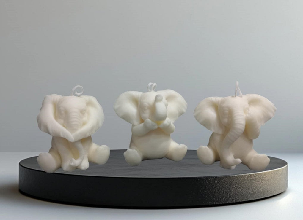 Sitting Elephant with Raised Trunk 100% Eco Natural Soy Wax Candle