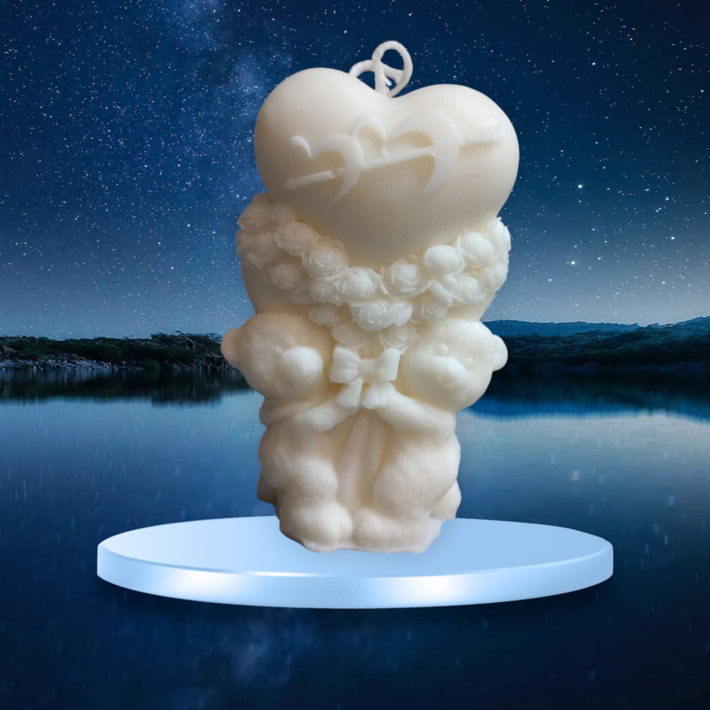 Teddy Bears with a Heart in Bouquet of Roses 100% Eco Natural Soy Wax Candle