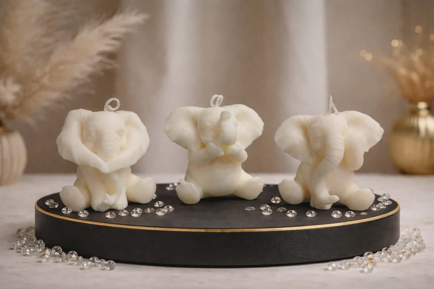 Sitting Elephant with Raised Trunk 100% Eco Natural Soy Wax Candle