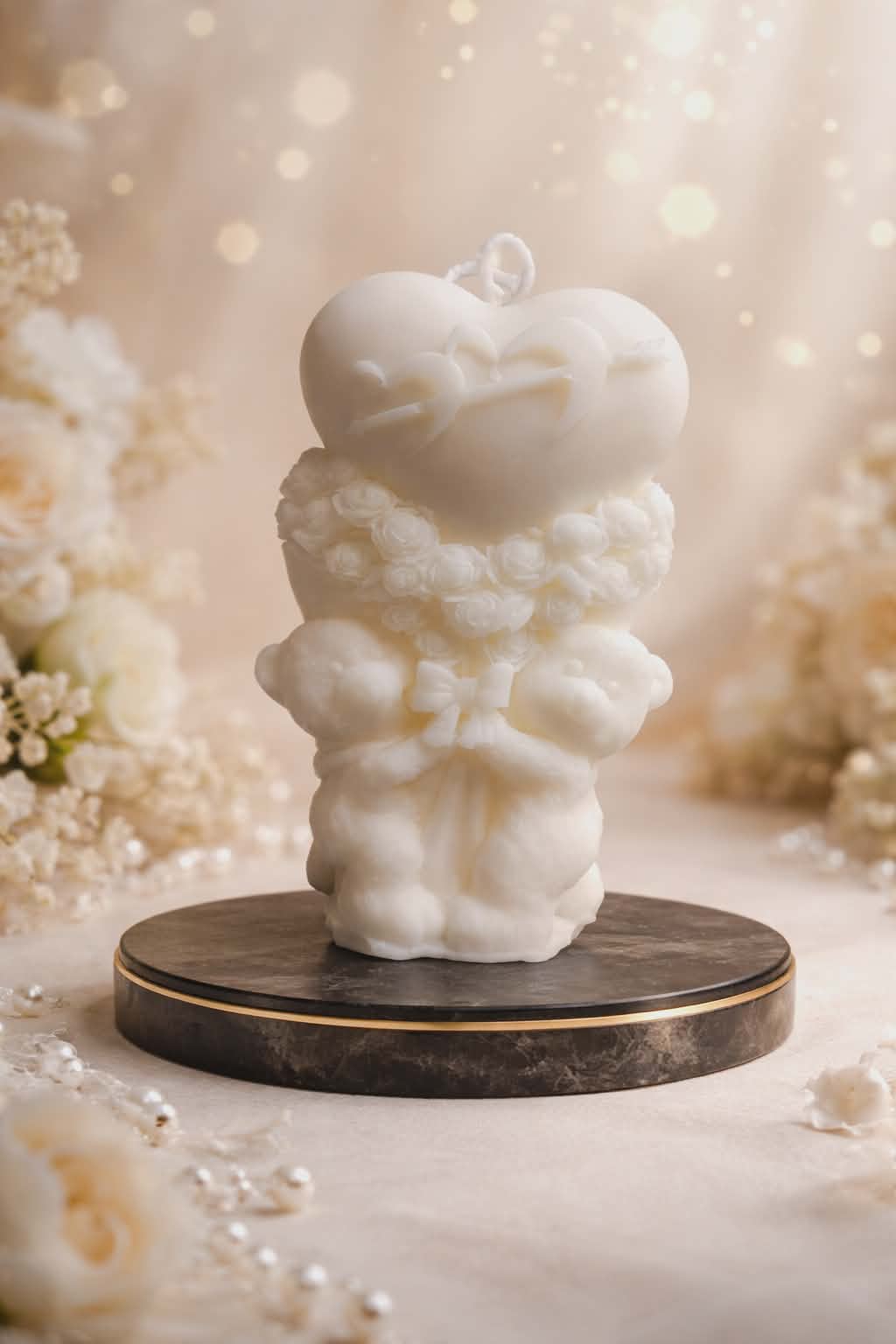 Teddy Bears with a Heart in Bouquet of Roses 100% Eco Natural Soy Wax Candle