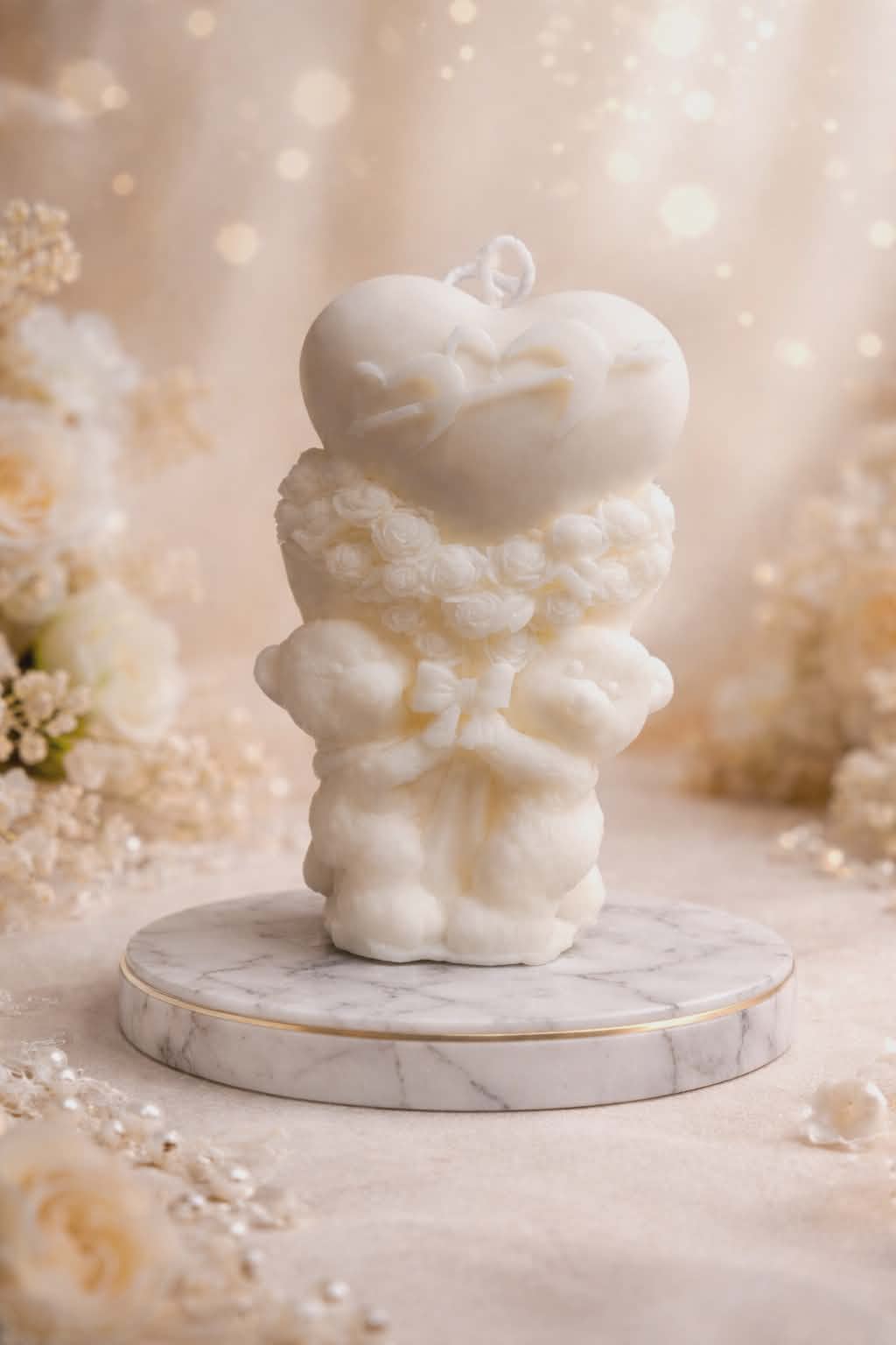 Teddy Bears with a Heart in Bouquet of Roses 100% Eco Natural Soy Wax Candle