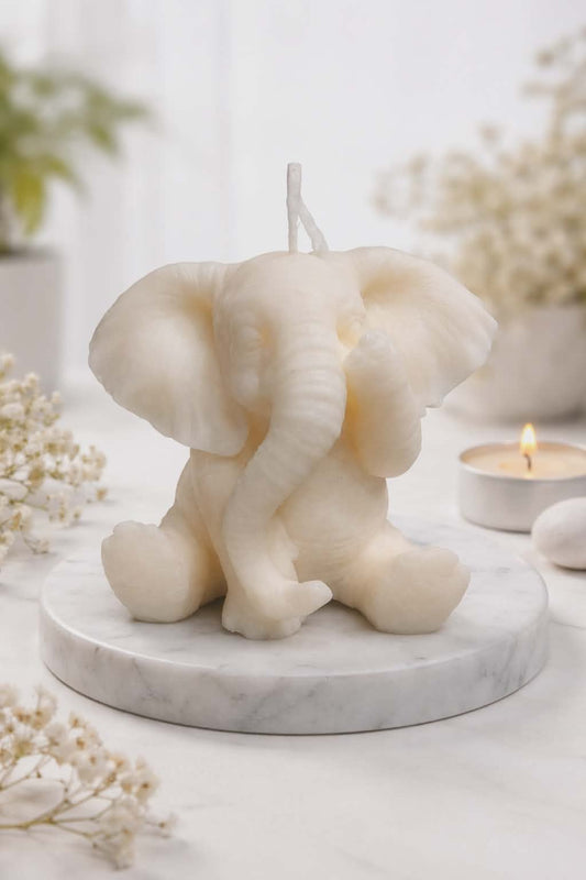 Sitting Elephant with Raised Paw 100% Ecological Natural Soy Wax Candle
