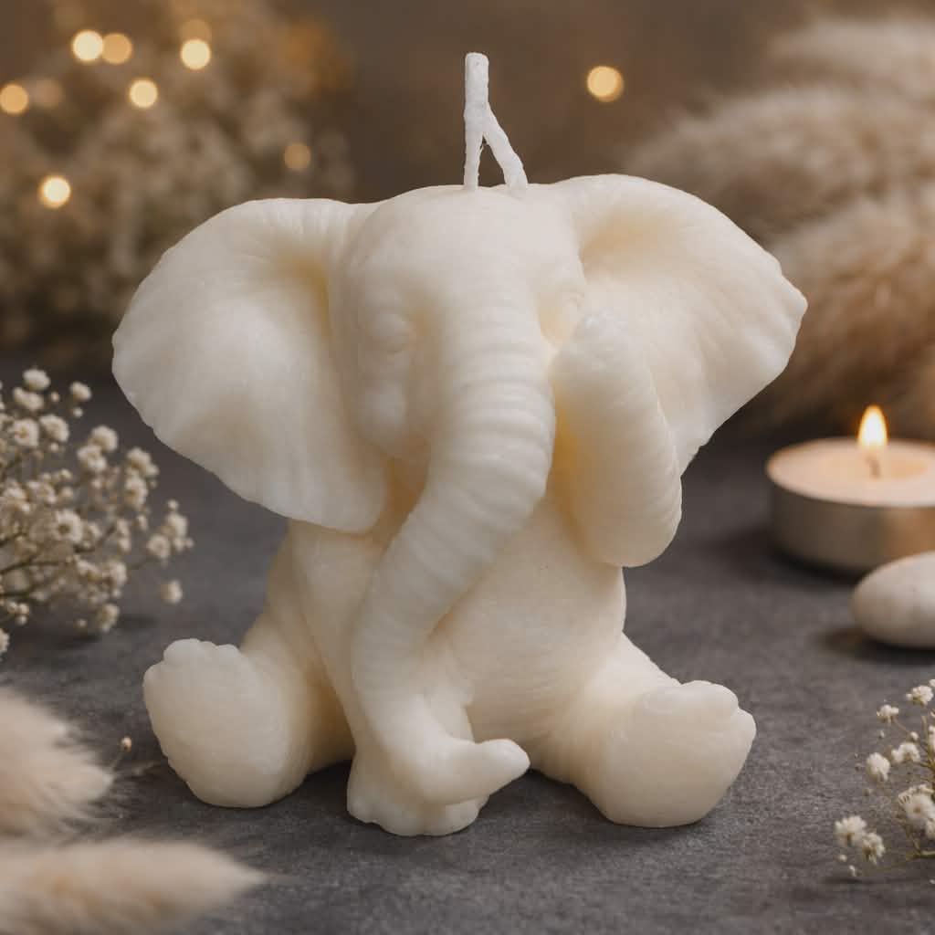 Sitting Elephant with Raised Paw 100% Ecological Natural Soy Wax Candle