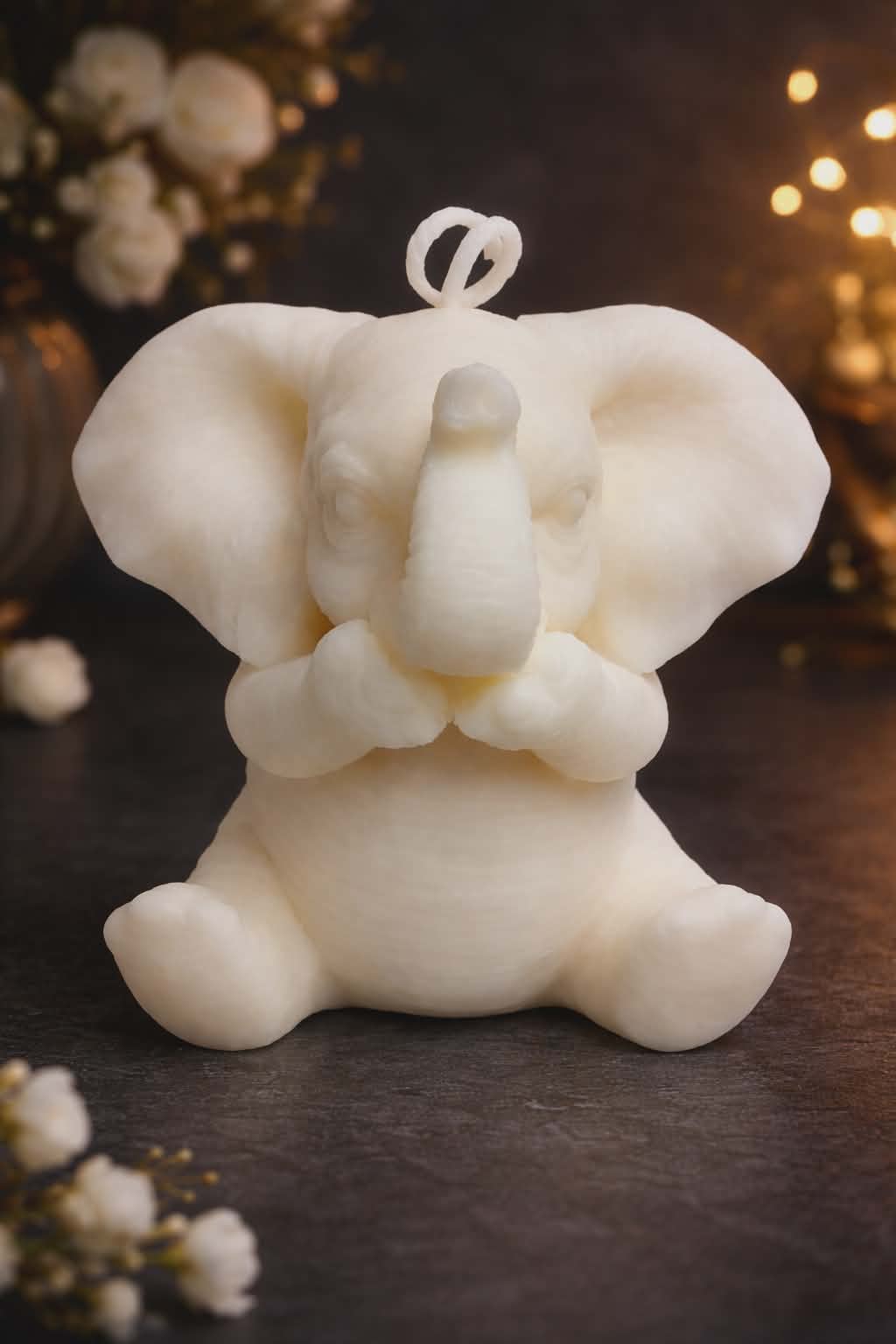Sitting Elephant with Raised Trunk 100% Eco Natural Soy Wax Candle