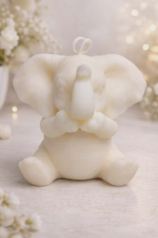 Sitting Elephant with Raised Trunk 100% Eco Natural Soy Wax Candle